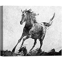 SIGNWIN Canvas Wall Art Silhouette of A Black Horse Running with Ink Splashes Animals Wildlife Digital Art Minimalism Black and White for Living Room, Bedroom, Office - 12x18 inches