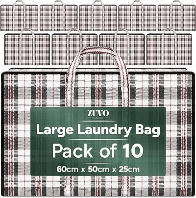 Zuvo Moving Bags with Zip (10 Pack) Large 60x50x25cm Waterproof