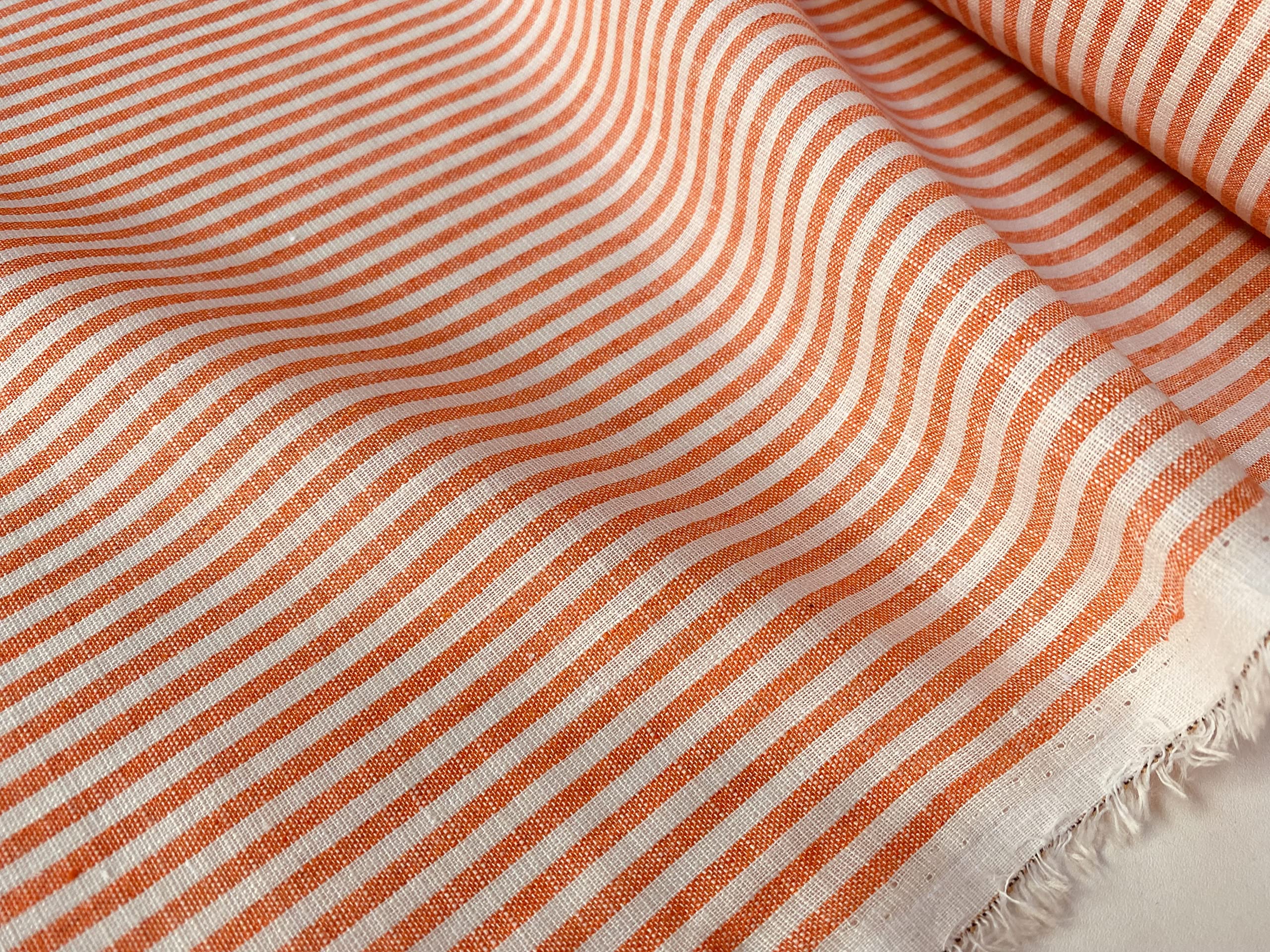 Candy Stripe Linen Fabric Light Cotton Material Cute Striped White Lines Home Decor, Dressmaking - 150cm Wide (Orange (2 Metres))
