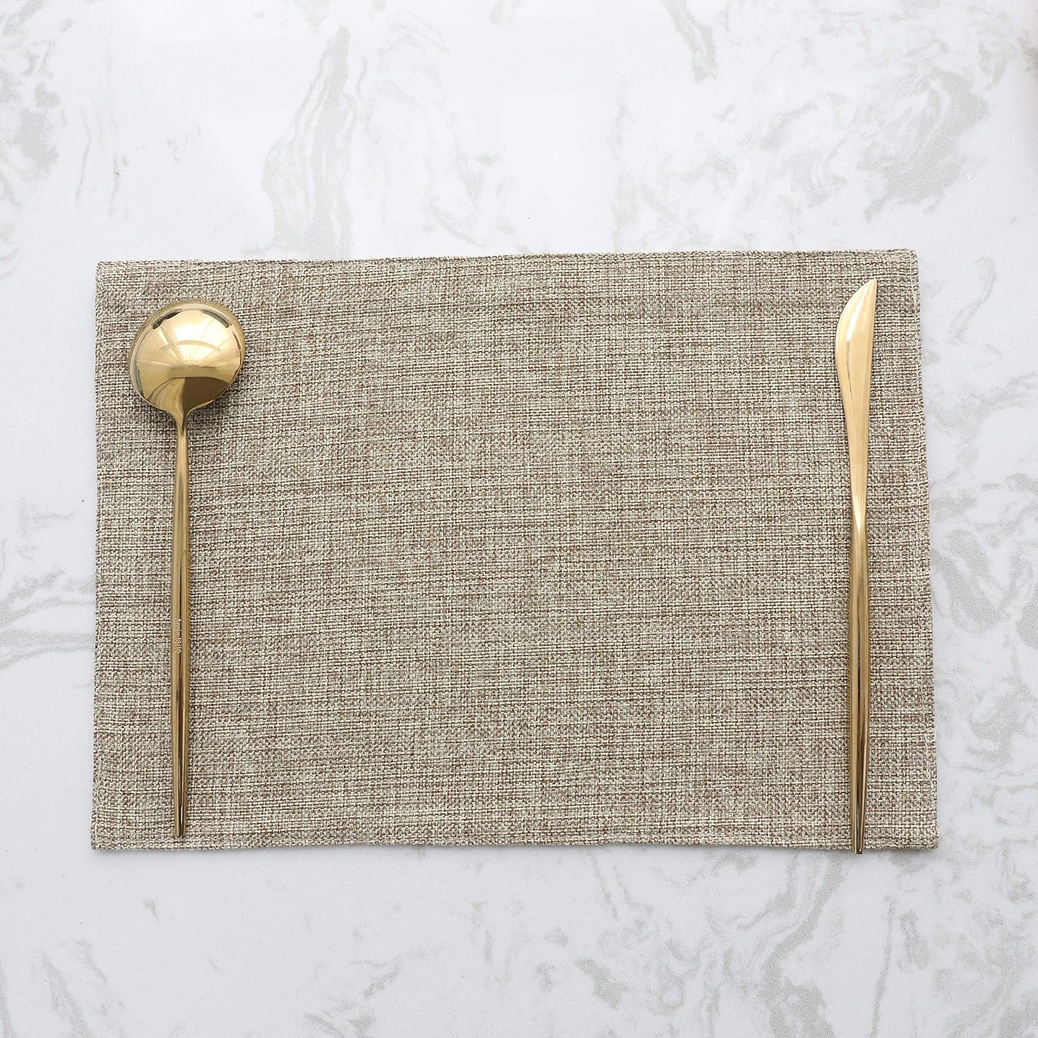 Home Brilliant Set of 4 Placemats Heat Resistant Dining Table Place Mats Kitchen Table Mats, Natural Linen: Home & Kitchen