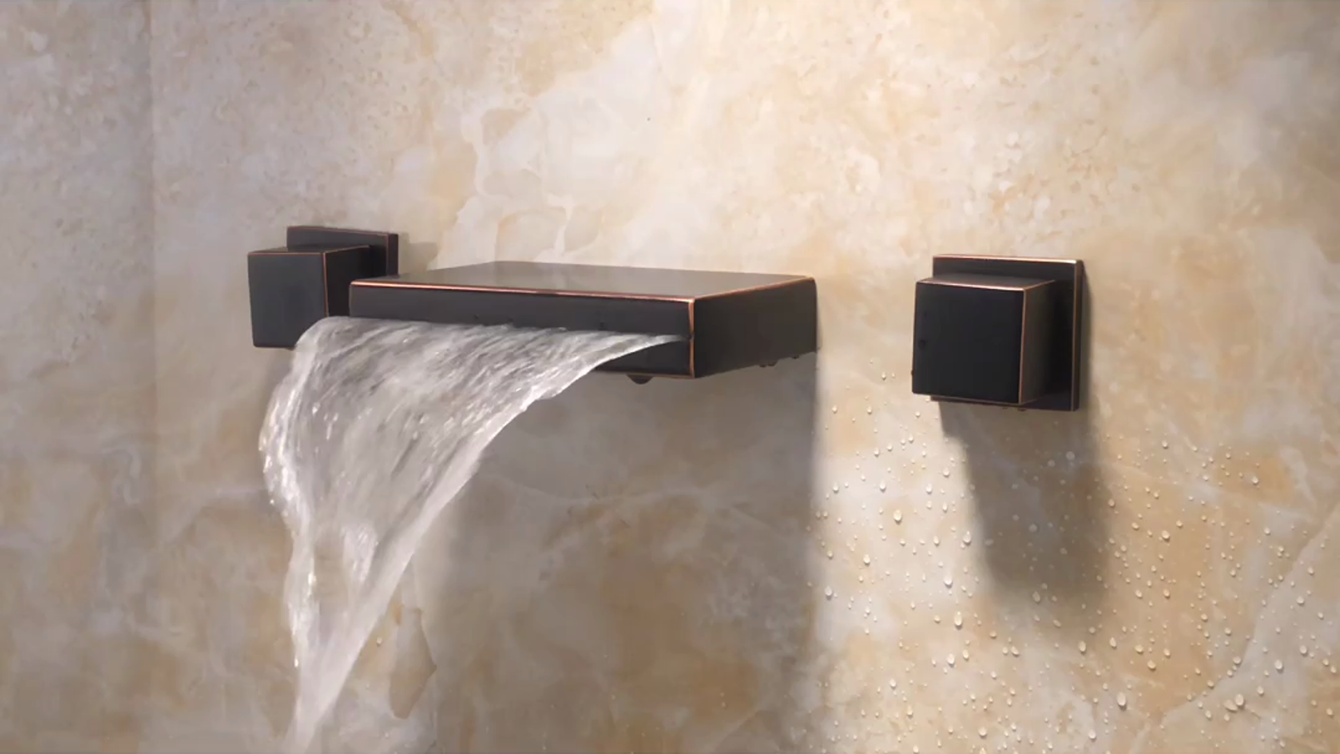 LED Oil Rubbed Bronze Bathroom Sink Faucet – Wall Mount Waterfall Black Mixer Tap OUBONI