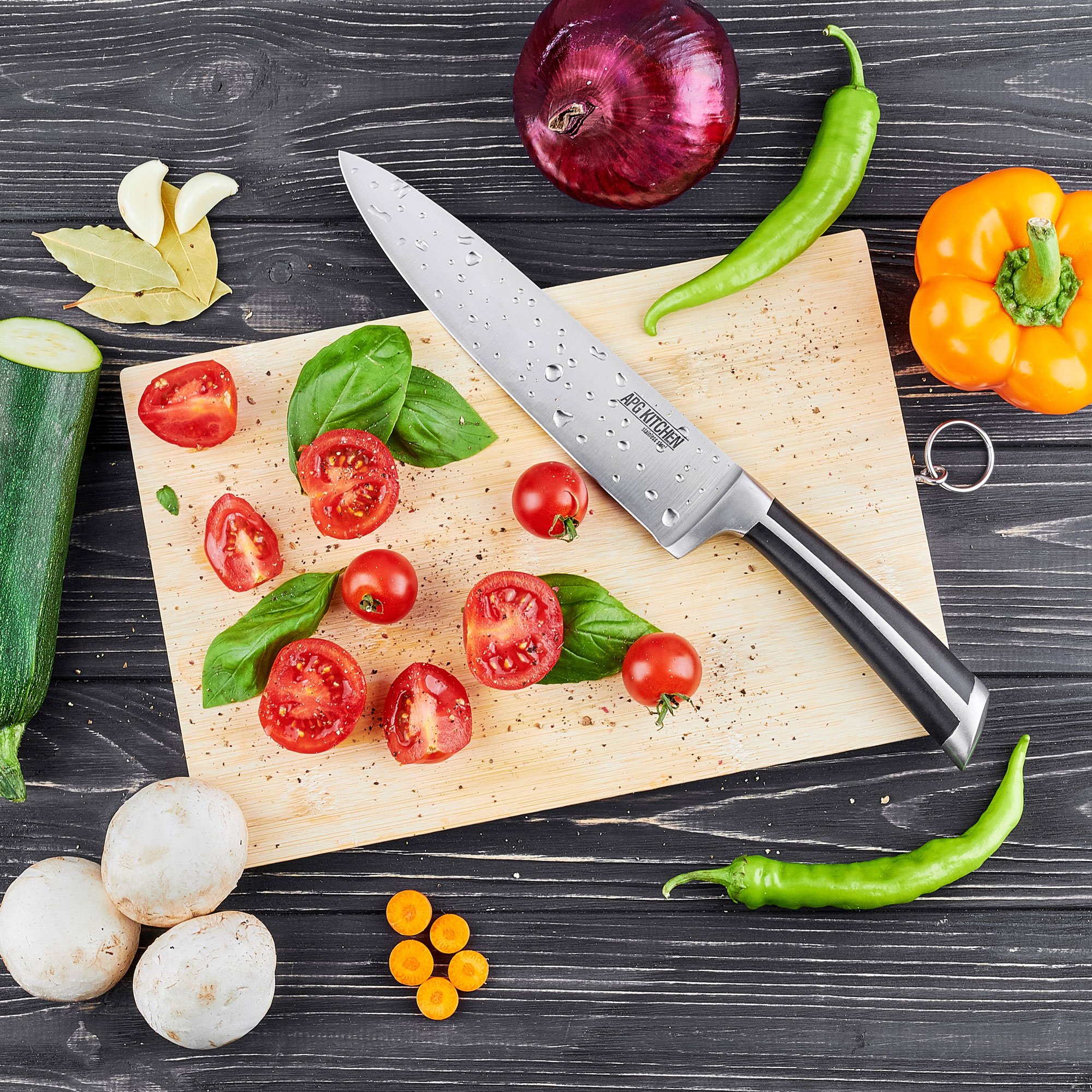 8" Chef Knife by APG Kitchen Best 8inch Razor Sharp Chef's Knife with Ergonomic