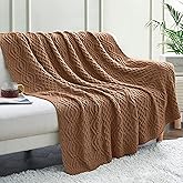 Aormenzy Brown Cable Knit Throw Blanket, Soft & Warm Knitted Blanket Throw for Couch Bed Sofa Living Room, 50 x 60 inch