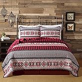 Soul & Lane Season of Joy Plaid Twin Bedding - Twin Quilt with 1 Pillow Sham: Buffalo Check Christmas Comforter Set, Lightweight Farmhouse Rustic Quilted Bedspread, Country Red and Black Quilt