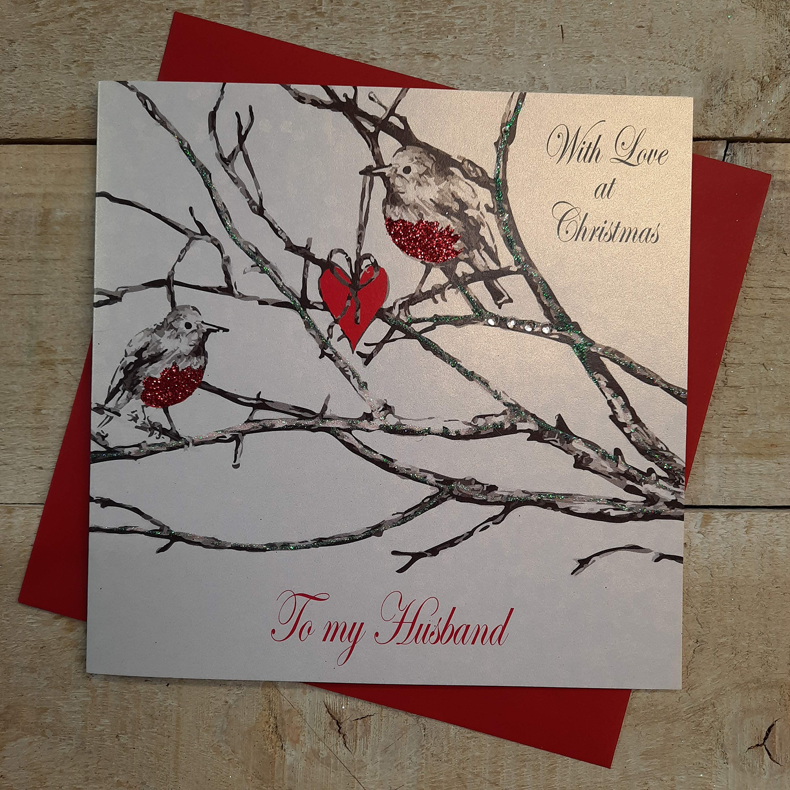 white cotton cards "With Love at Christmas To My Husband Robin" Handmade Christmas Card