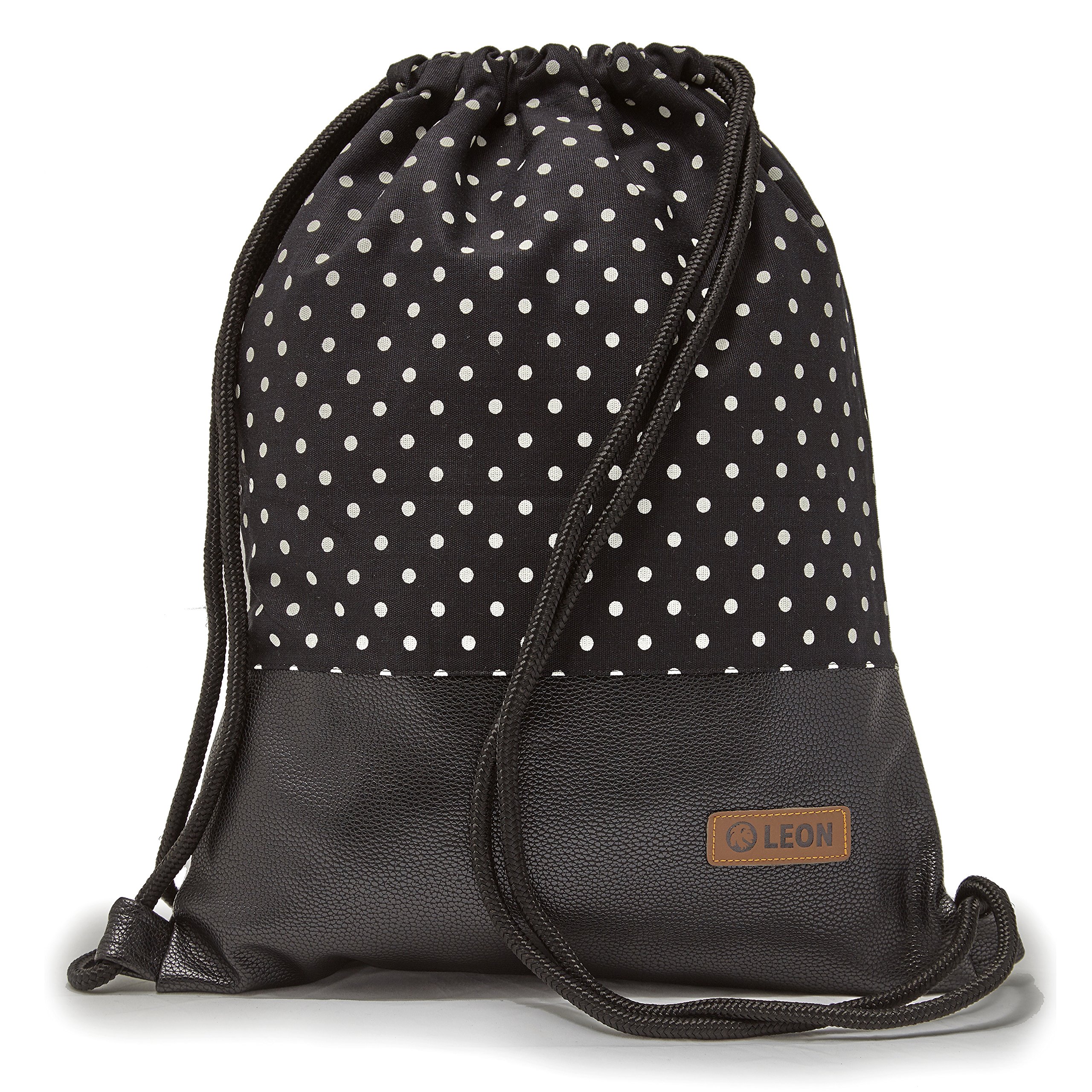 By Bers Leon Gym Bag with Inner Pockets Zip Backpack Bag Women Men Gym Bag Gym Bag, Dots_weißschwpu, 45x35x2cm, Gym bag backpack gym bag bag