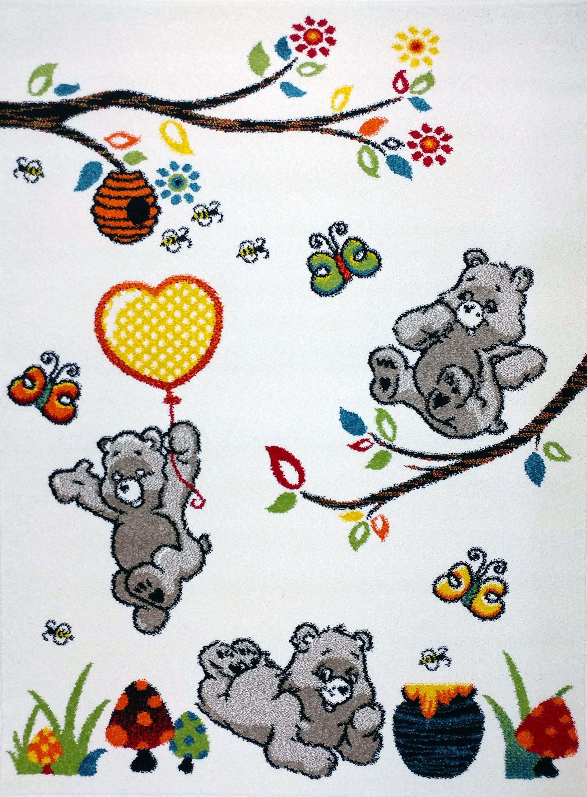 KC Cubs Boy and Girl Bedroom Modern Decor Area Rug and Carpet Collection for Kids and Children Bear and Bees (3' 11" x 5' 3")