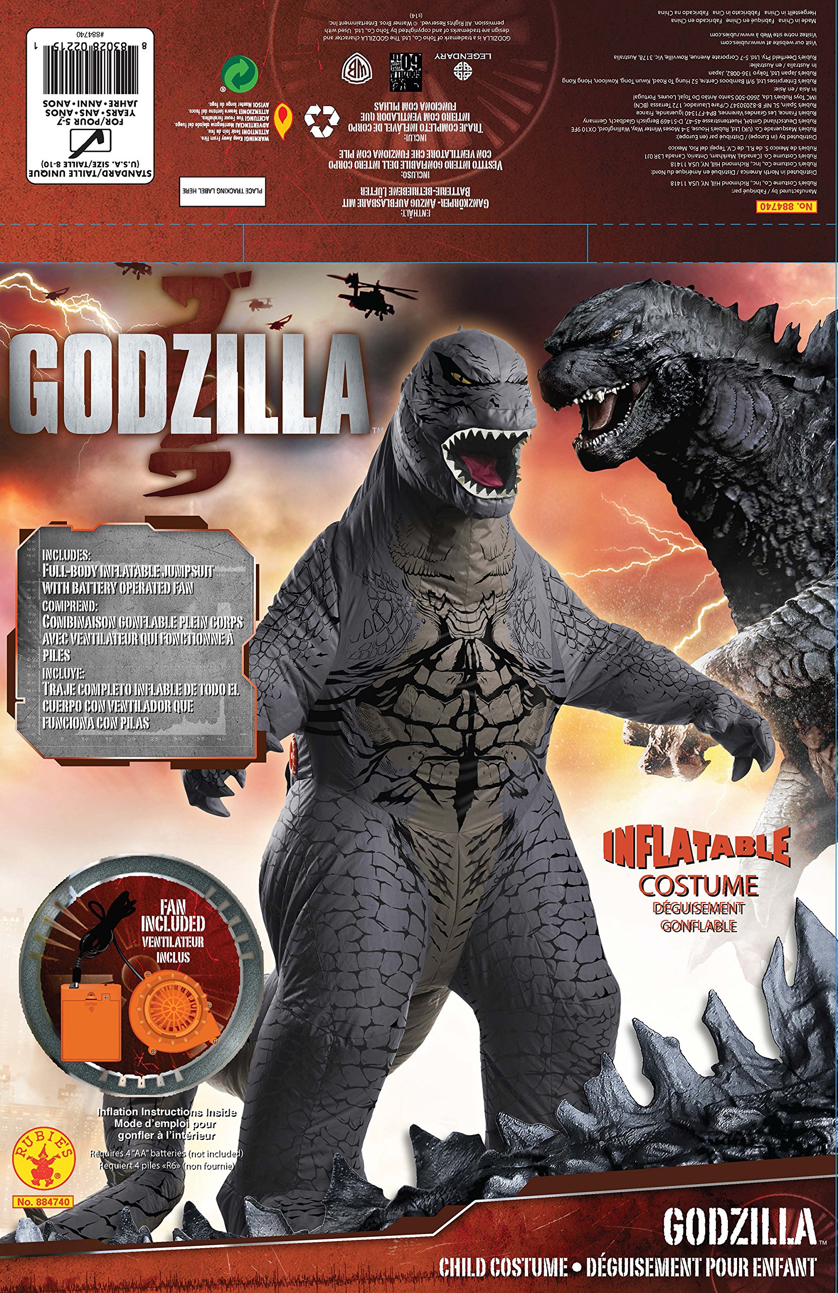 Inflatabale Godzilla Child Standard/Medium Halloween Costume One Size