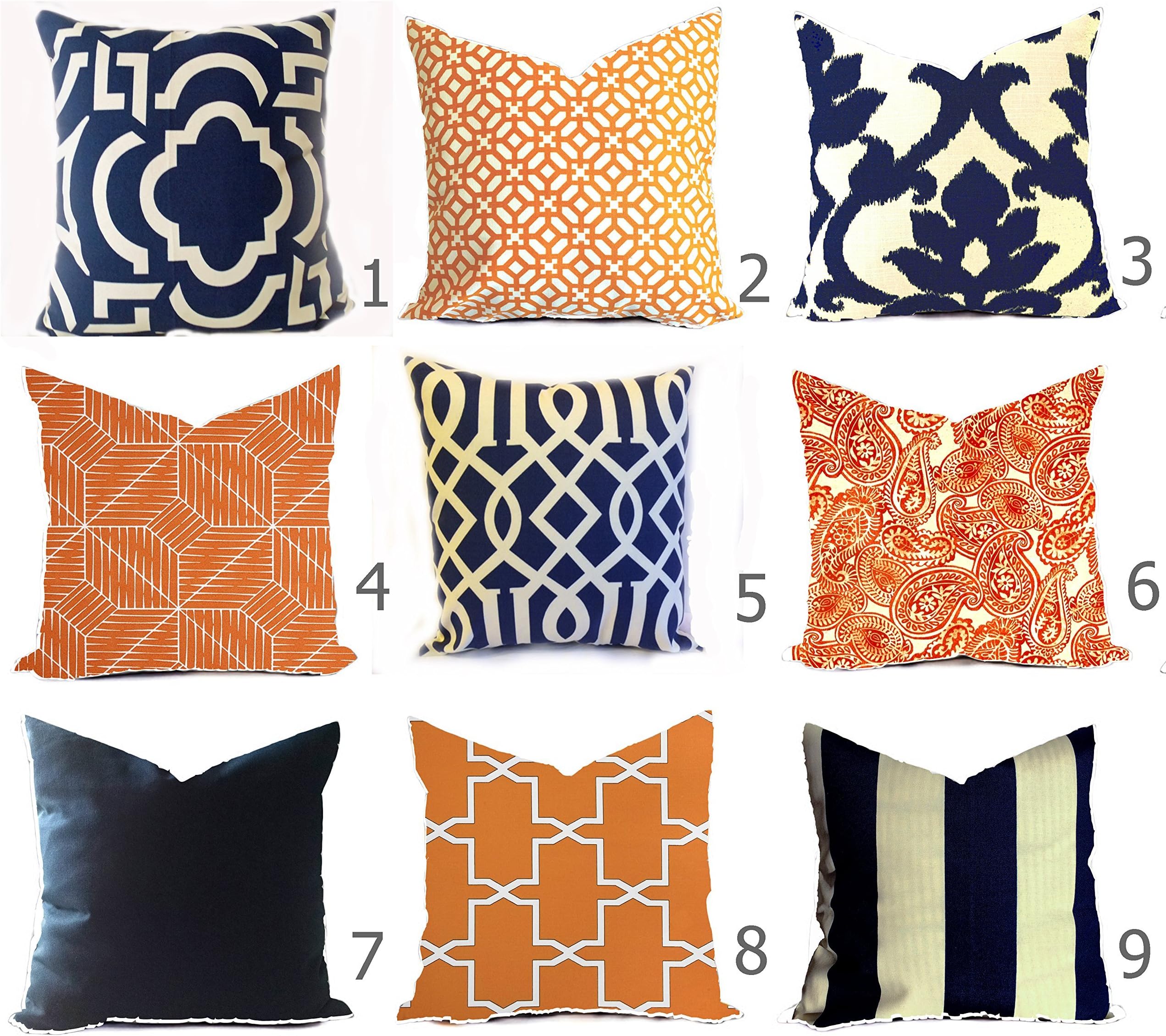 Outdoor Pillow Cover Navy Blue Orange