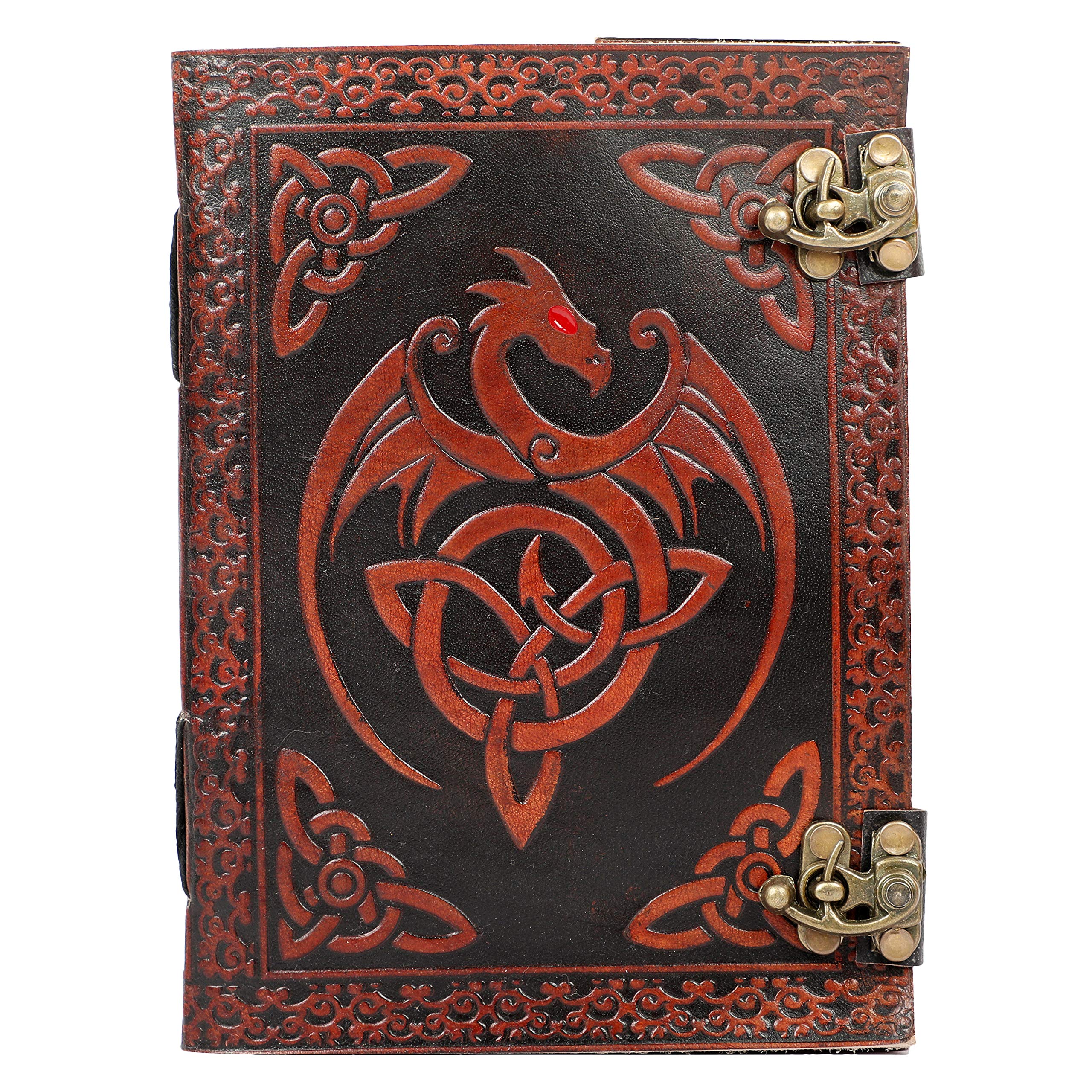 OVERDOSE Vintage Celtic Griffin Double Dragon Diary with Dual C-Lock - Handmade Antique Journal | Bound leather Journal | Leather Sketchbook| Notebook Diary - 6 x 8 inches | 15 x 20 cm I A5