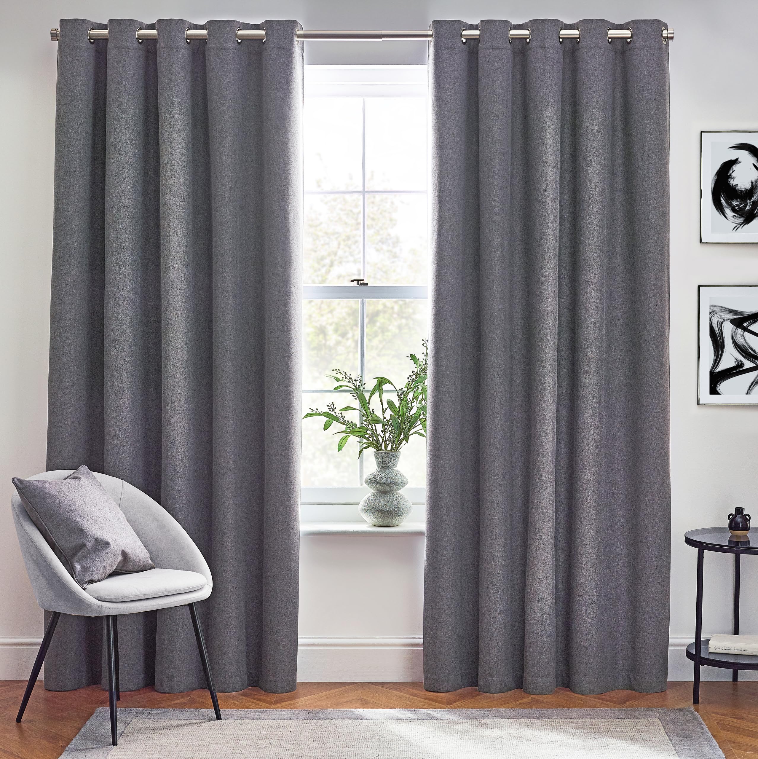 furn. Dawn Textured Blackout Eyelet Curtains – Thermal Lined Pair (Charcoal - Width 168 x Drop 137cm)