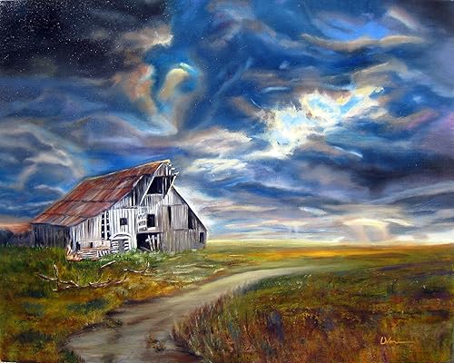 Amazon Com Weathered Barn Landscape Fine Art Oil Painting One Of