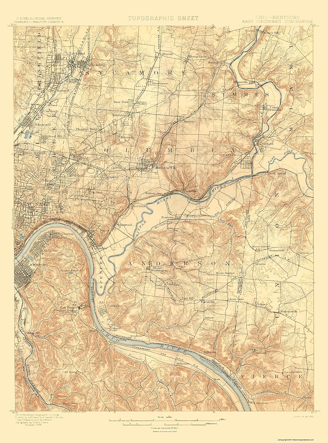 Amazon Com Maps Of The Past Topo Map Cincinnati East Ohio Kentucky Quad Usgs 1900 23 X 31 09 Glossy Satin Paper Posters Prints