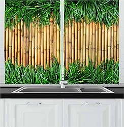 Ambesonne Green and Brown Kitchen Curtains, Tree