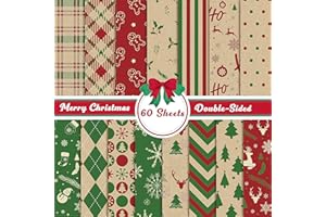 JAPBOR Lot de 60 feuilles de papier à motif de Noël, papier double face pour scrapbooking, origami, loisirs créatifs, loisirs
