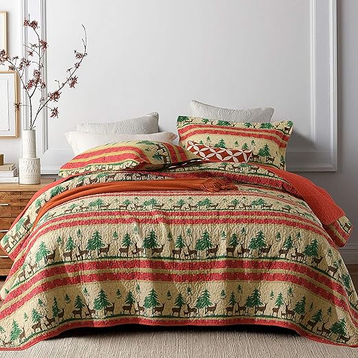 Retro Christmas Comforter Set, Lodge Elk Patchwork