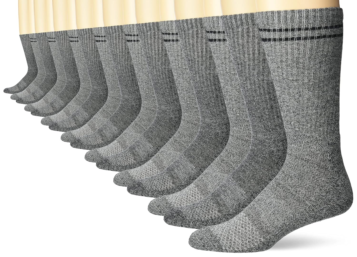 Hanes Men's Wicking Cushioned Ventilation Crew Socks, Black/Grey Marl