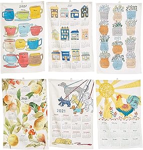 Creative Co-Op Cotton 2021 Calendar (Set of 6) Tea Towel Set, Multi, 6