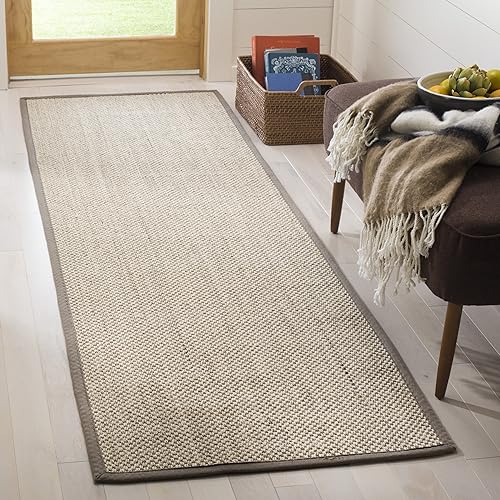 Safavieh Natural Fiber Collection NF143E Border Sisal Runner, 2'6" x 14' , Marble / Khaki