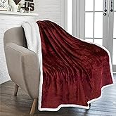 PAVILIA Sherpa Fleece Throw Blanket for Couch, Maroon Red, Plush Soft Fuzzy Sofa Blanket, Cozy Reversible Winter Throw for Women Men, 50x60 Inches