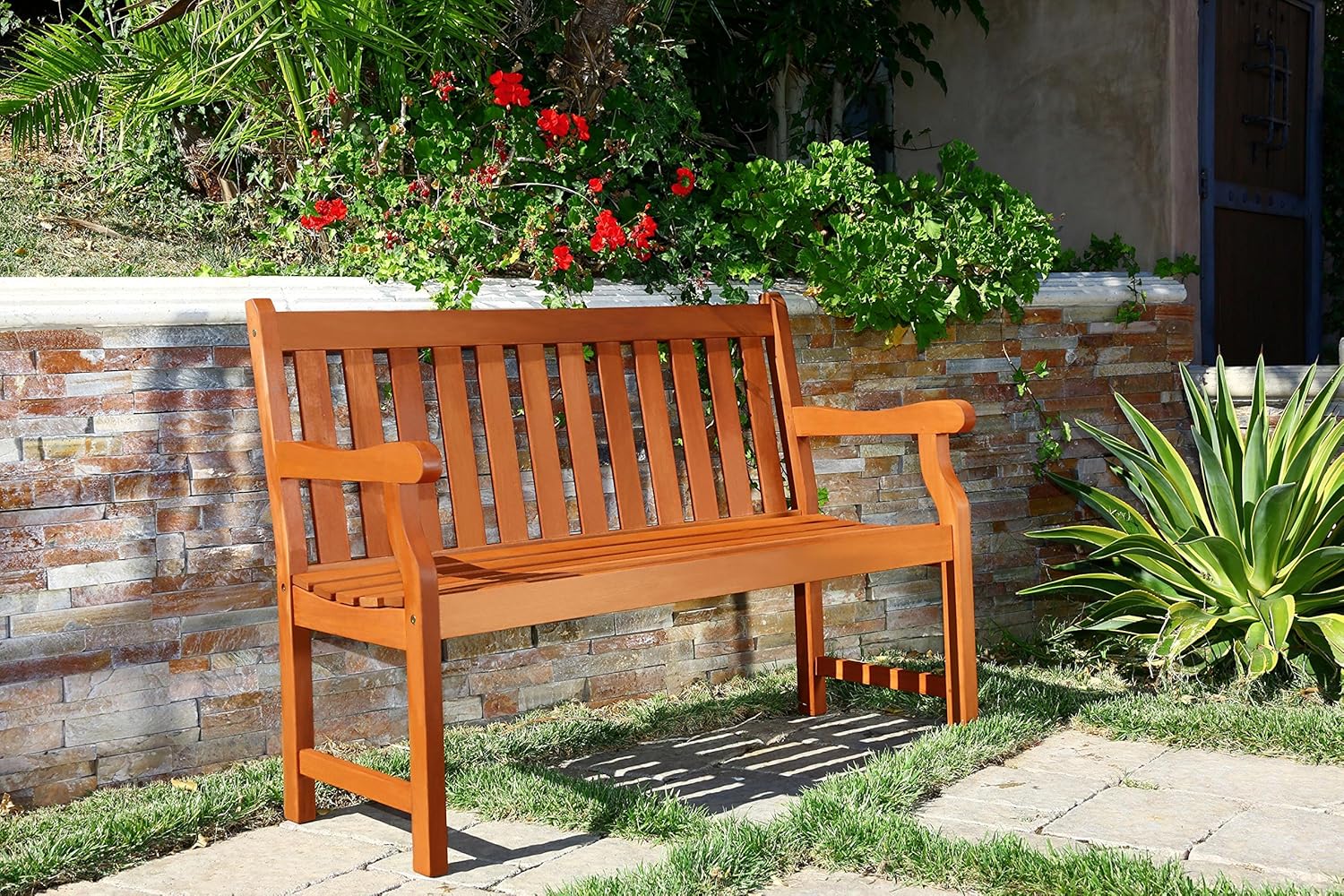 Best Coral Coast Amherst Straight Back Outdoor Wood Garden Bench