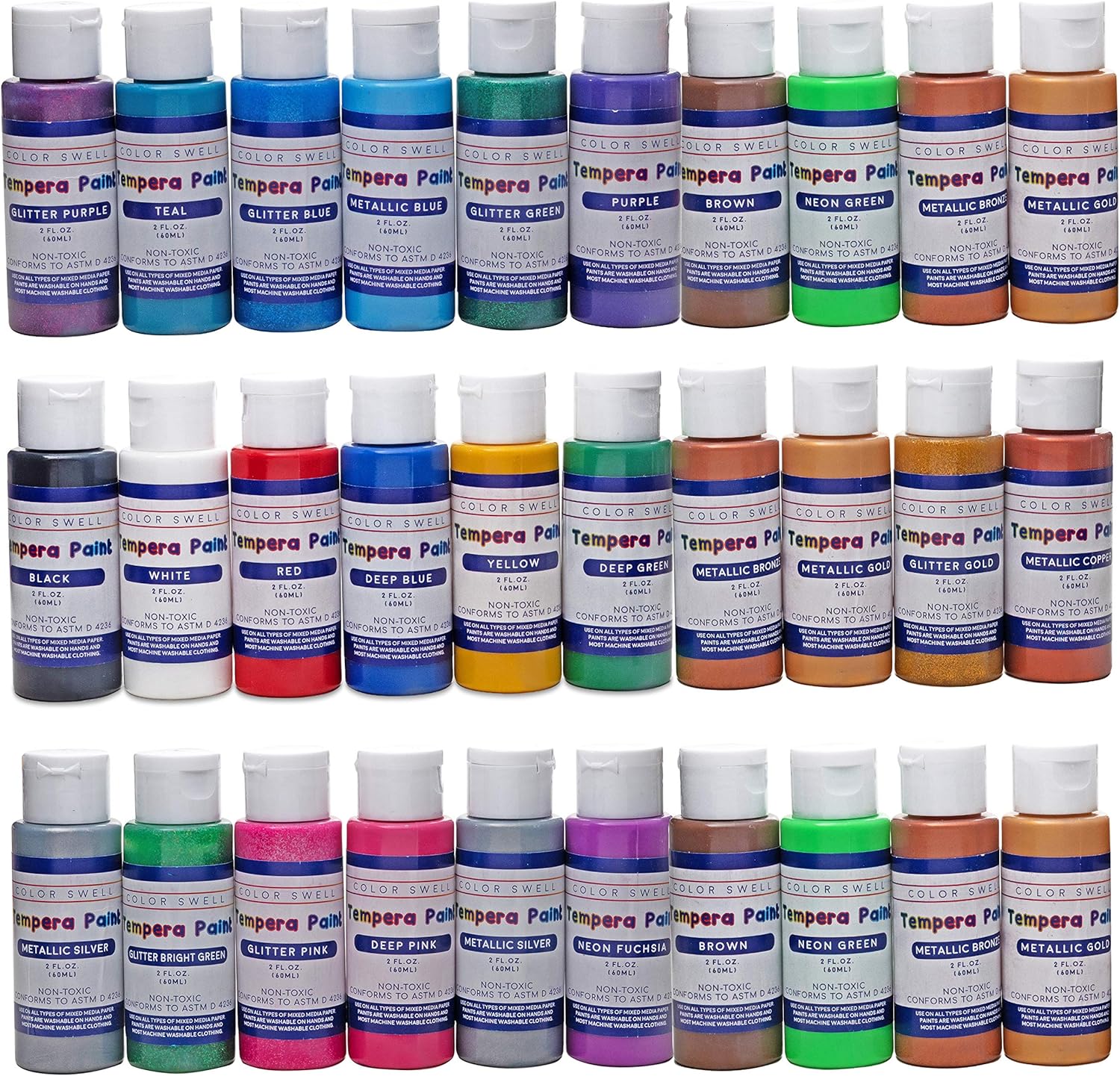 Color Swell Washable Tempera Paint Set - 30 Colors in 2 oz Bottles are Perfect for Kids Adults Parties Students Classroom Bulk - Image 5