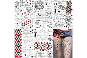 VANTATY 5 Sheets 3D Halloween Temporary Tattoos For Women Girls Adults, HQ Fake Tattoo Stickers Halloowen Costume Makeup Kit, Gothic Damaged Joker Tattoo Halloween Face Decals Prison Prisoner Inmate