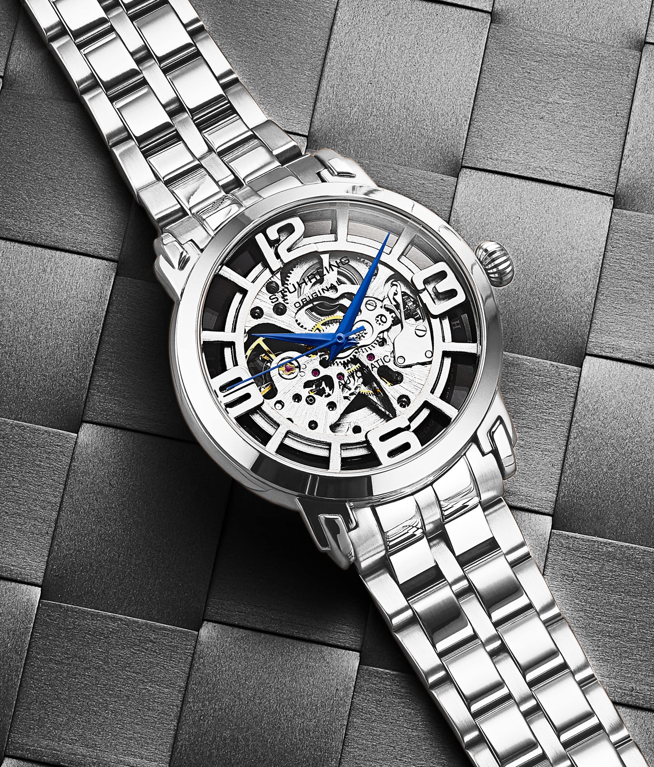 Stuhrling Original Skeleton Watches for Men - Automatic Mens Dress Watch - Winchester 44 Elite Mechanical Watch (Silver)