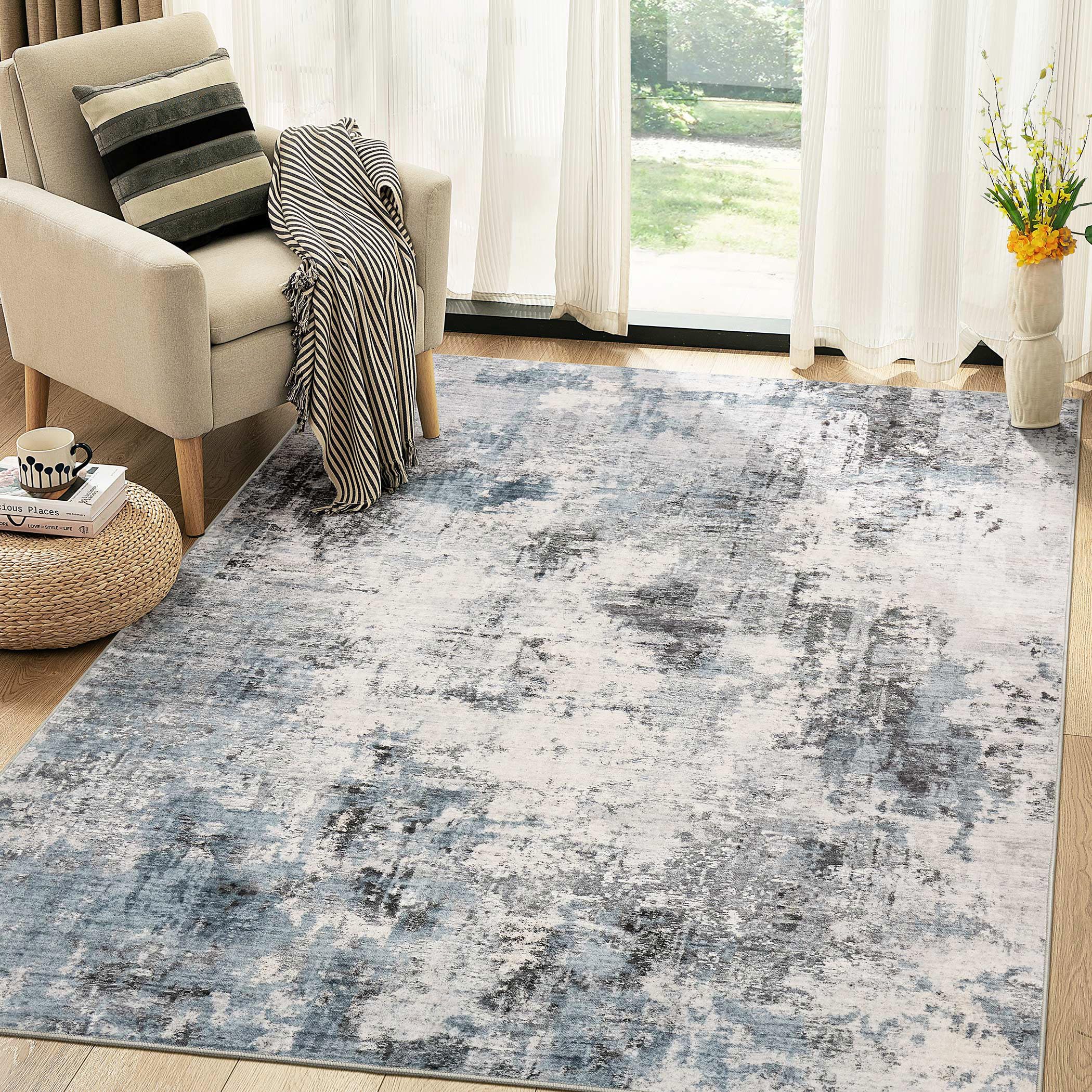Photo 1 of TARANCH Washable Rug 5x7 Area Rugs for Living Room: Modern Abstract Neutral Soft Rug for Bedroom Dining Room Under Kitchen Table Home Office Decor - Grey Blue