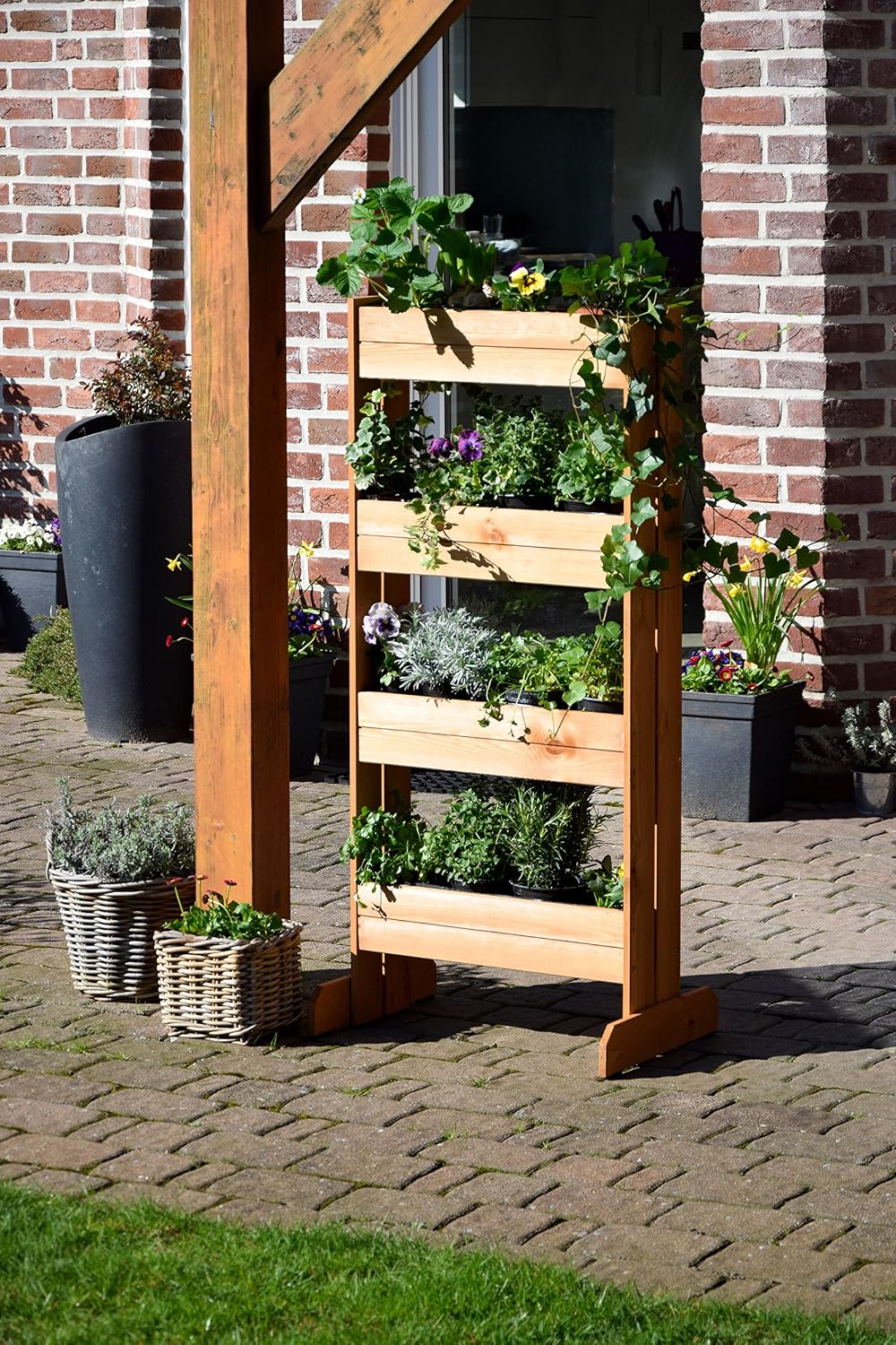 Dobar Cama de flores vertical con 4 maceteros de madera, cama ...