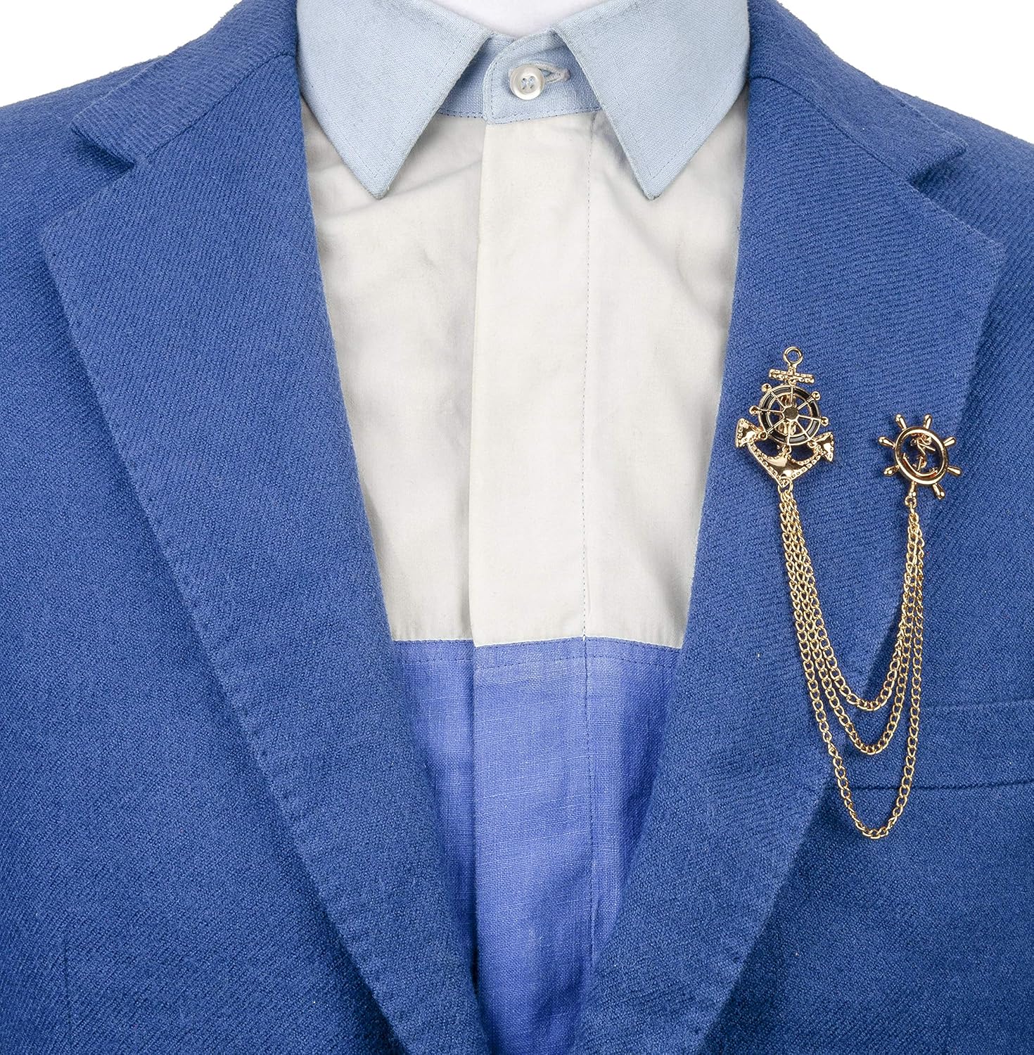 Knighthood Men's Wheel Anchor Rudder Chain Tassel Suit Collar Brooch Lapel pin, Gold - Image 3