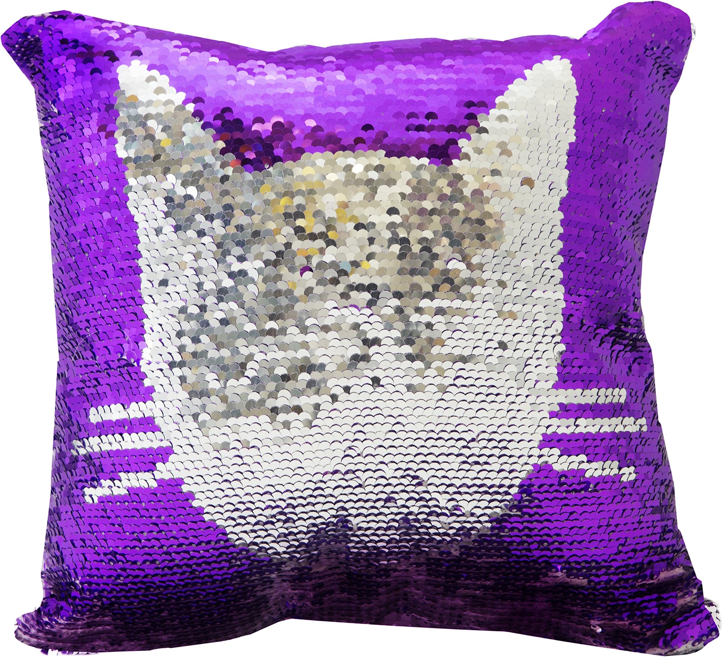 Posh Home (Cat Magic Reversible Sequin Decorative Colorful Throw Pillow with Insert Cushion