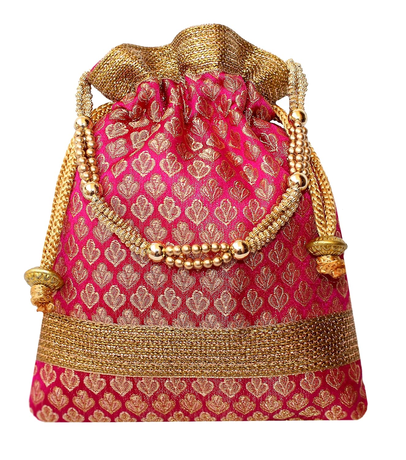 milan's creation women's rich brocade potli with golden lace