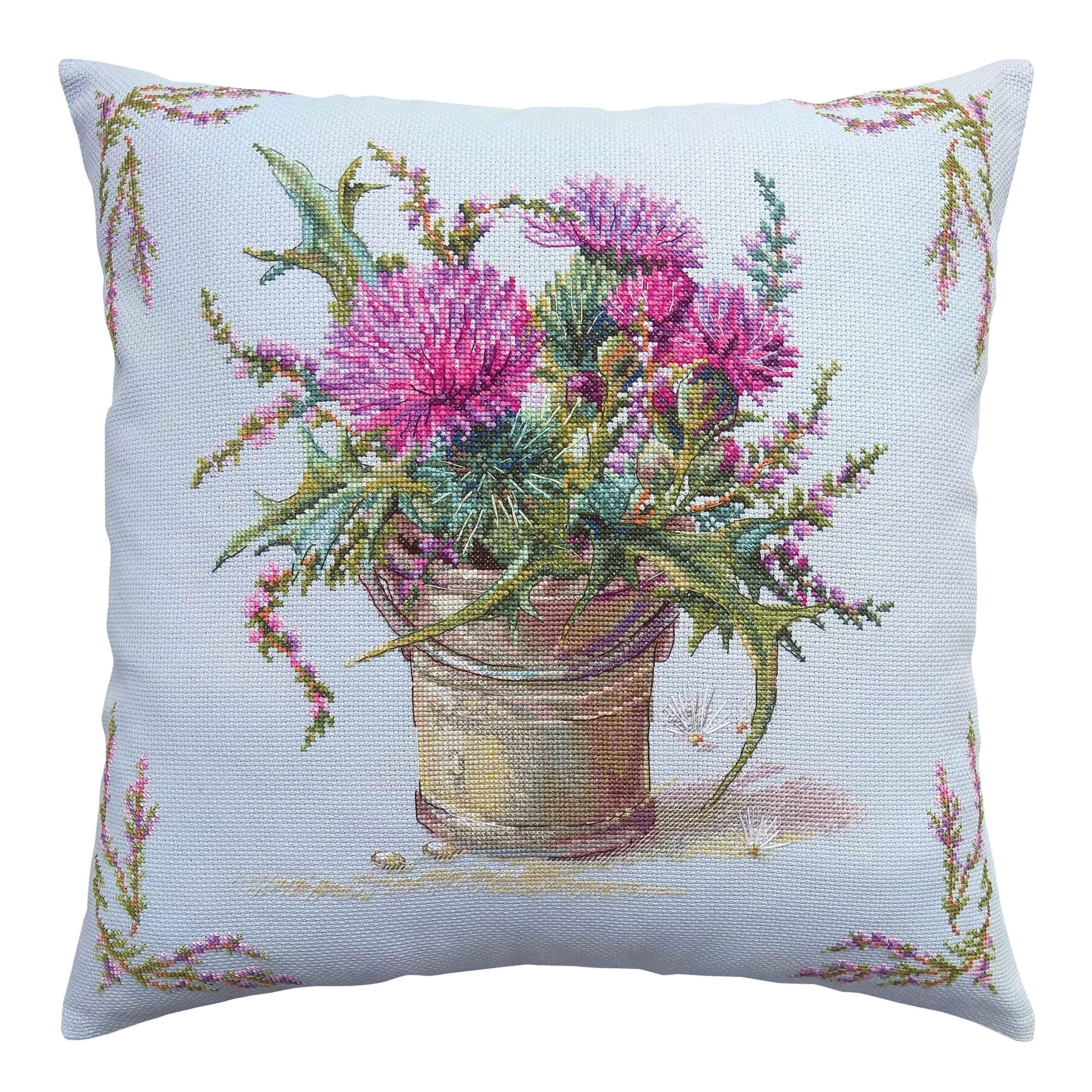 RTO CU058 Thistle and Heather Cross Stitch Cushion, Cotton, Multi-Colour, 40 x 40 cm