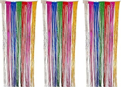 ifavor123 cortinas decorativas para puertas de fiesta con flecos metalicos 3 pies de ancho x 8 pies de largo 3 unidades arcoiris