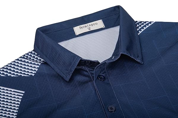 DERMINPRO MEN’S LIGHTWEIGHT DRY FIT GOLF SHIRTS SHORT SLEEVE BREATHABLE GEOMETRIC TENNIS SHIRTS NAVY & RED XX-LARGE