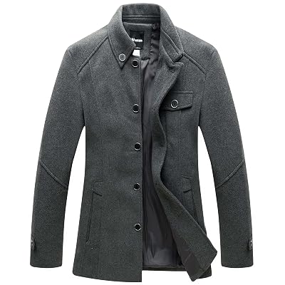 Buy Wantdo Mens Stand Collar Pea Coat 