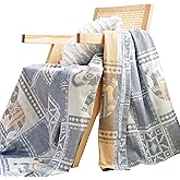 MEJU Elephant Check Geometric Muslin Lightweight Summer Blanket for Bed Sofa Couch, 100% Combed Cotton 2 Layer Soft Warm Quick Dry Throw Blanket Bed Coverlet Sheet Elephant Blue, Twin 60 in X 80 in