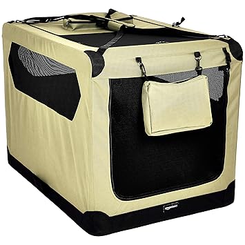 AmazonBasics Premium Folding Portable Soft Pet Dog Crate Carrier Kennel - 42 x 31 x 31 Inches, Khaki