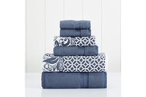 Modern Threads Trefoil Filigree 6-Piece Reversible Yarn Dyed Jacquard Towel Set - Bath Towels, Hand Towels, & Washcloths - Super Absorbent & Quick Dry - 100% Combed Cotton