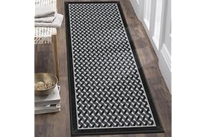 YUHFERA Black and White Non-Slip Rug Runner for Kitchen Area - Runner Rug for Hallways 6 Feet, Stylish Low-Pile Runner Carpet, Washable Boho Runner Rugs with Rubber Backing | Size 2' x 6'