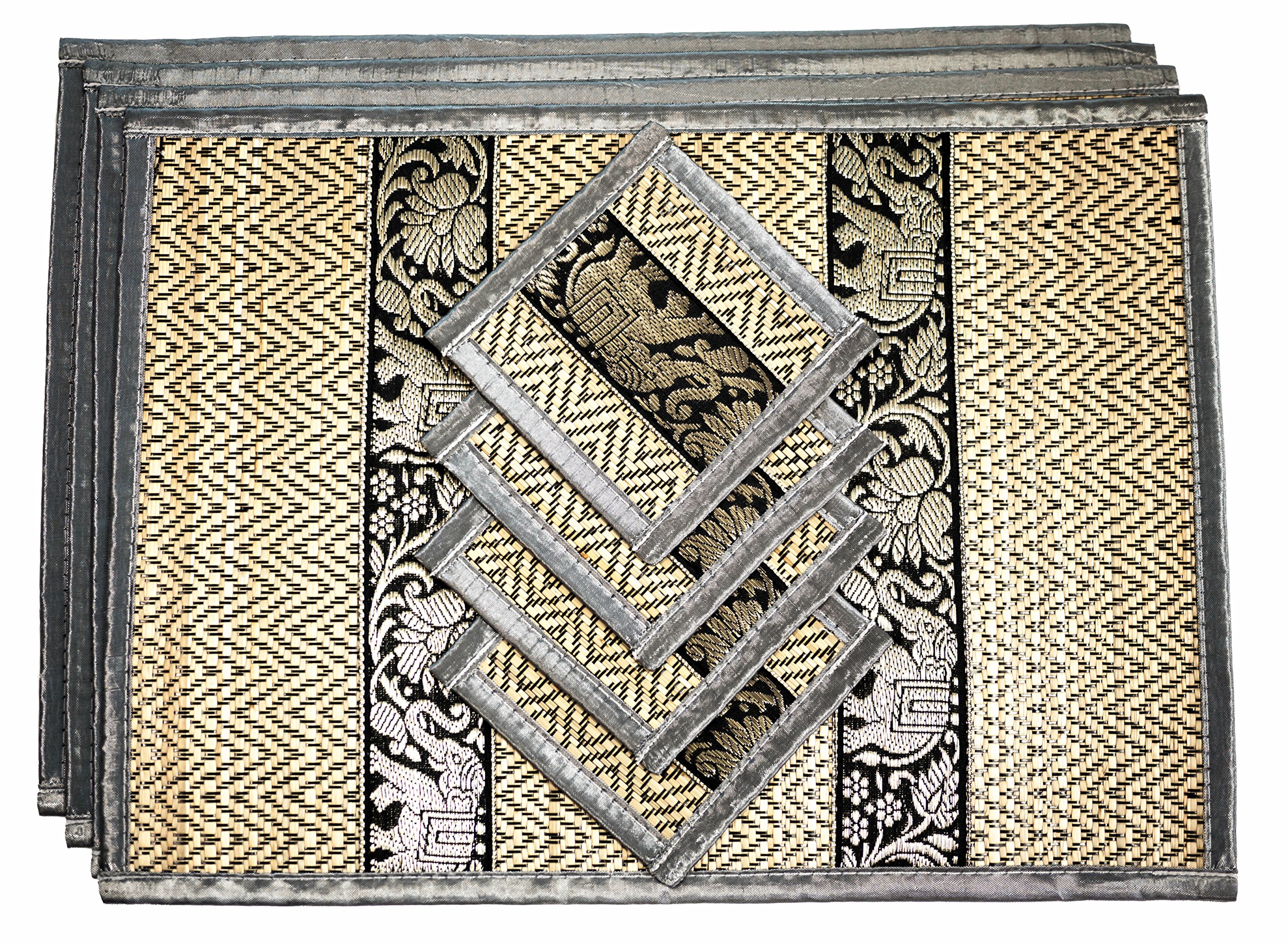 Cccollections Hand-Woven Table Placemats & Coasters Set for Everyday Dining | Thai Style Wicker Placemats Alternative to Plastic Heat Resistant - 4 Pcs