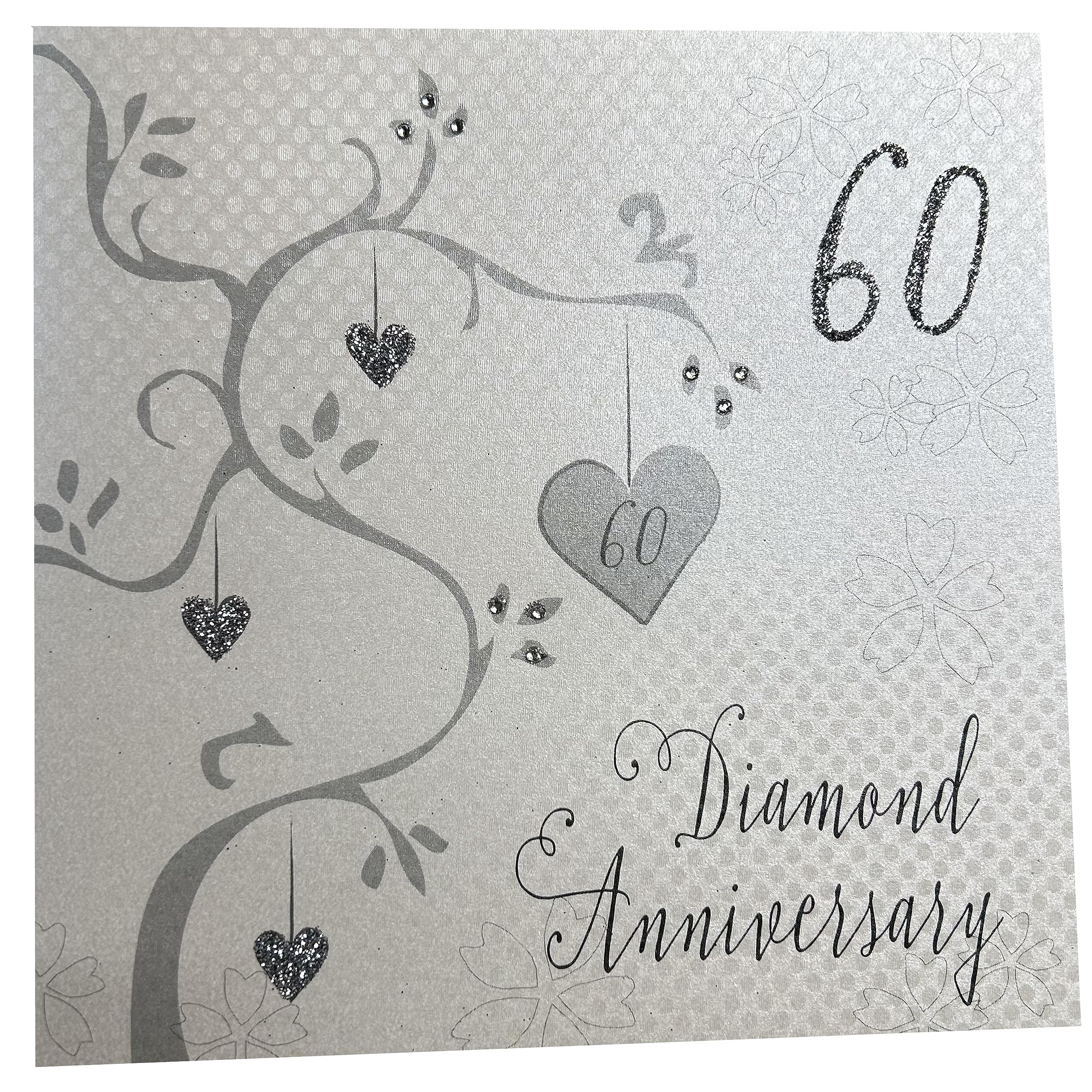 white cotton cards Diamond Wedding, Handmade 60th Card (Anniversary Tree, Code AB60),16cm x 16cm