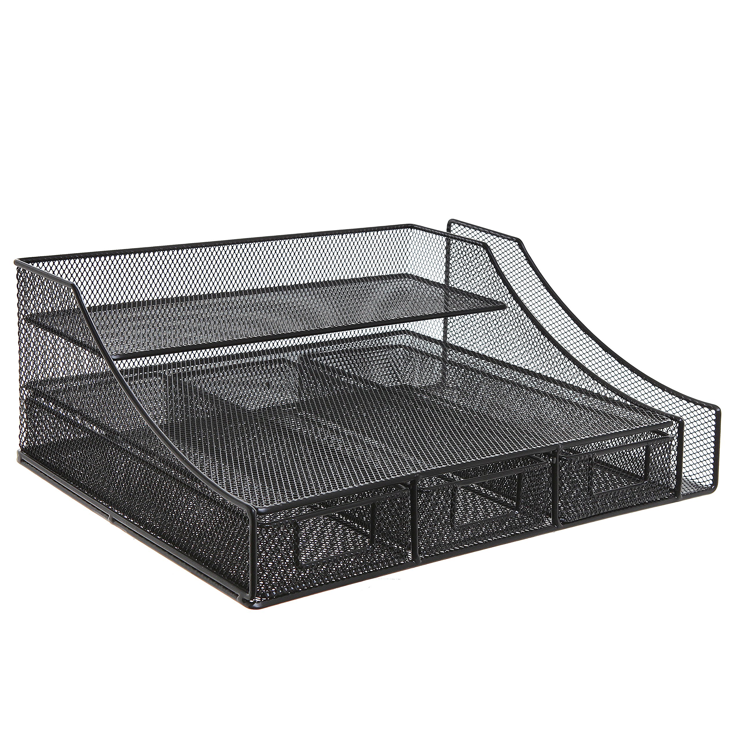 Black Wire Mesh Metal Office Desktop Organizer / Document Tray / File