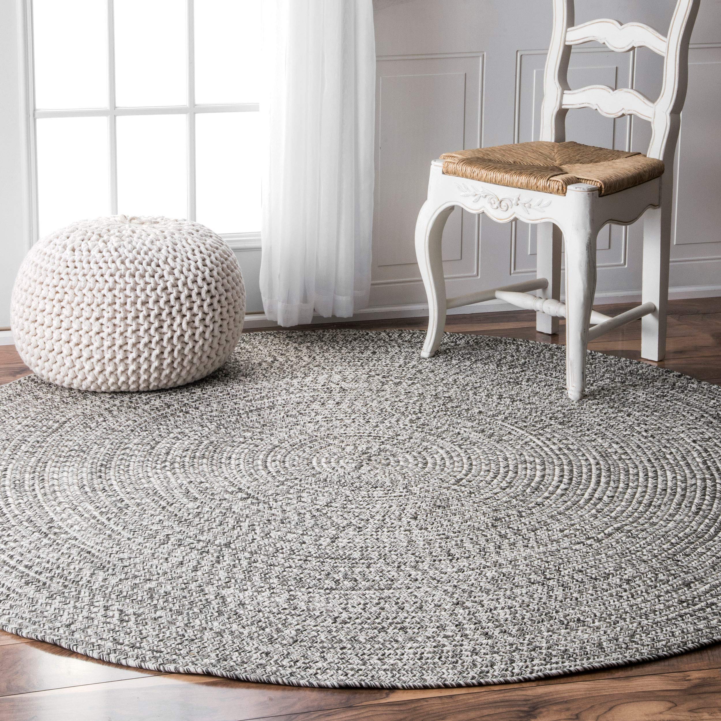 nuLOOM HJFV01C Braided Lefebvre Outdoor Rug, 6' Round, Salt and Pepper