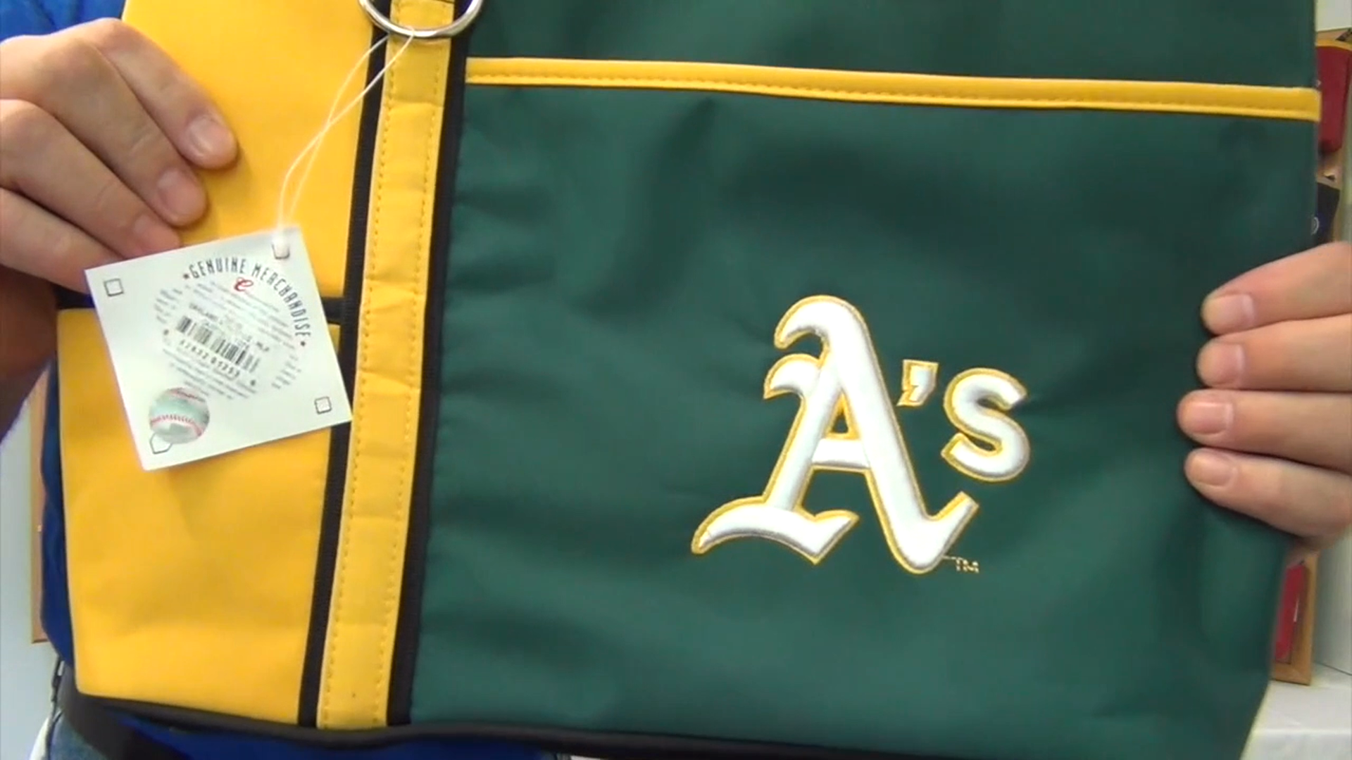 Watch MLB Oakland Athletics Tote Bag with Embroidered Logo on Amazon Live