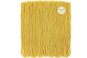 Huskein 100 PCS Mardi Gras Beads, 33" Gold Beads Necklaces, St Patricks Day Beads Necklaces Bulk, Round Beaded Parade Throw Accessories Set, Gold Beads for Carnival Party Supplies