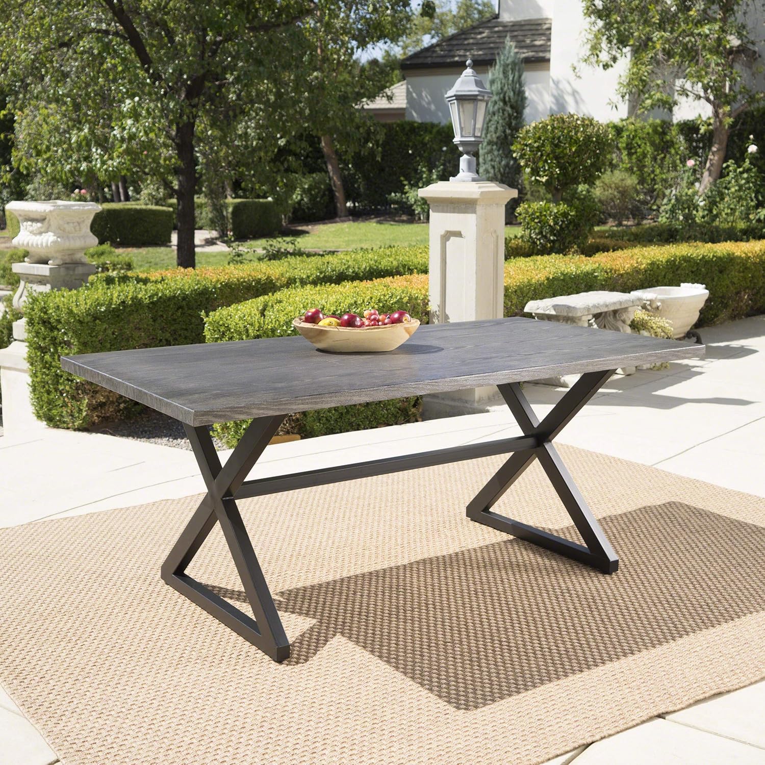 Christopher Knight Home Rolando Outdoor Aluminum Dining Table with Steel Frame, Grey / Black : Garden & Outdoor