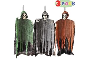 Kiddokids 3 Pack Halloween Hanging Ghost Decorations, 36" Scary Grim Reaper Skeletons for Outdoor & Indoor Decor, Haunted House Party Supplies, Spooky Yard Halloween Decoration, House Props