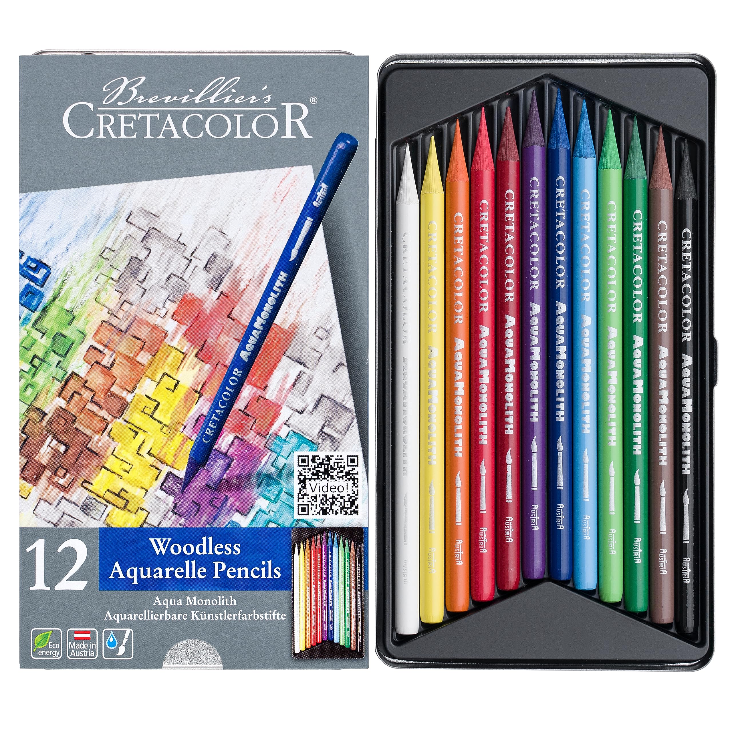 Cretacolor Aqua Monolith Paint Leads Assorted Pack of 12 Metal Case